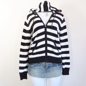 y2k izod striped knit zip up hoodie emo grunge